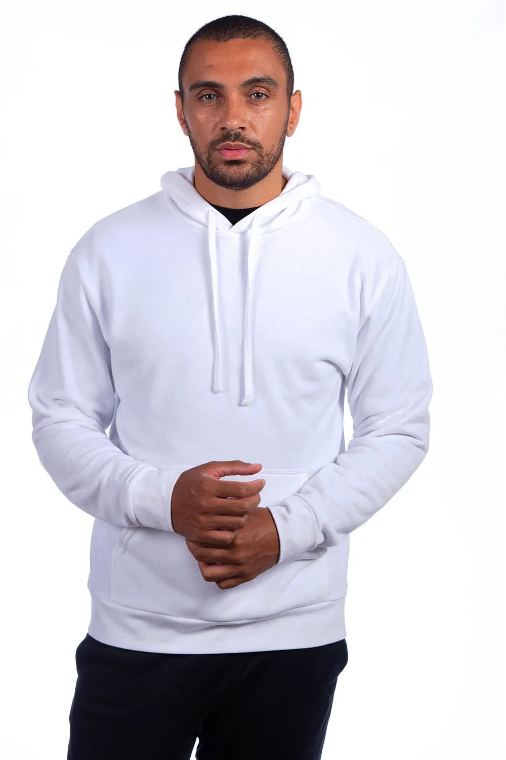 Next Level Mens Sueded French Terry Hooded Sweatshirt Hoodie w/ Pouch Pocket - White