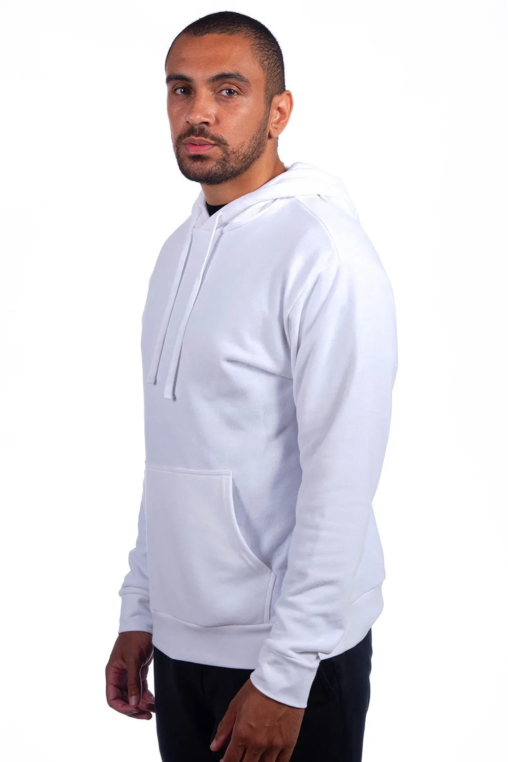 Next Level Mens Sueded French Terry Hooded Sweatshirt Hoodie w/ Pouch Pocket - White