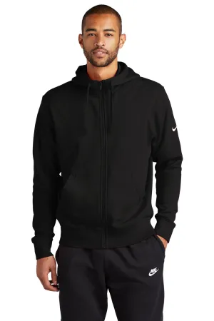 Nike Mens Club Fleece Full Zip Hooded Sweatshirt Hoodie w/ Pockets - Black