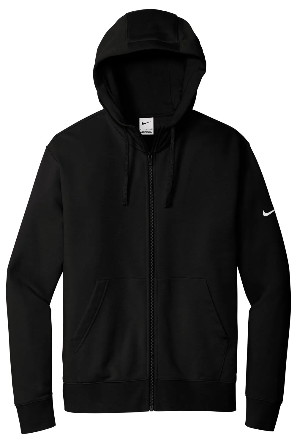 Nike Mens Club Fleece Full Zip Hooded Sweatshirt Hoodie w/ Pockets - Black