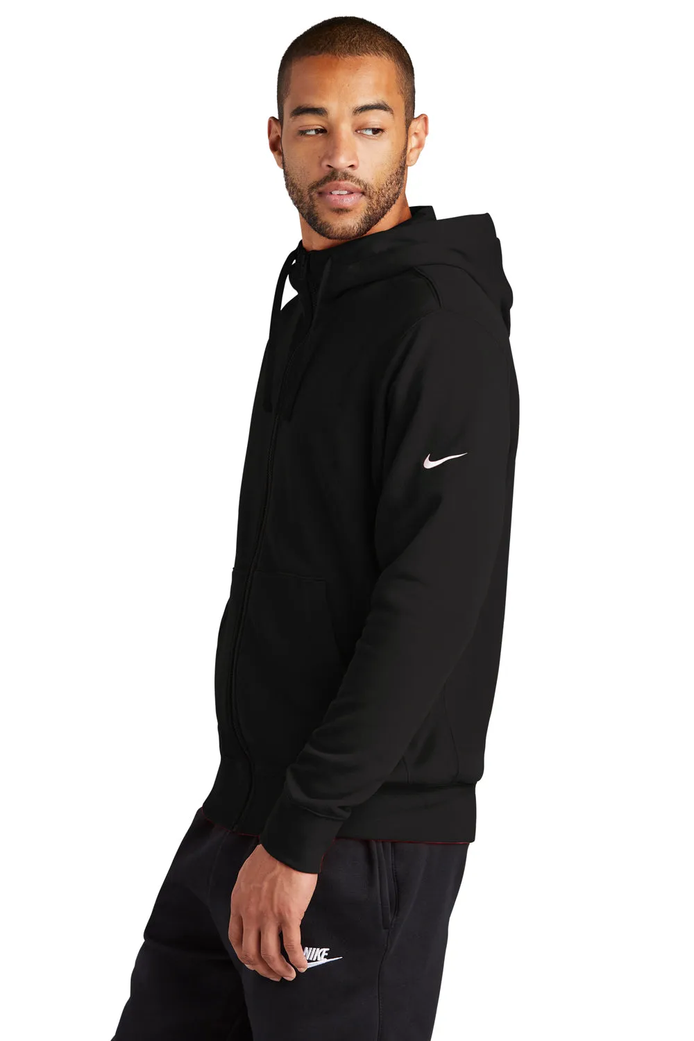 Nike Mens Club Fleece Full Zip Hooded Sweatshirt Hoodie w/ Pockets - Black