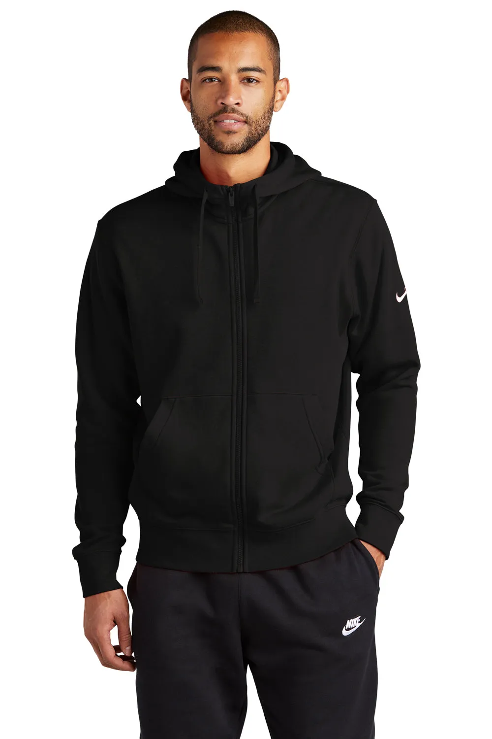 Nike Mens Club Fleece Full Zip Hooded Sweatshirt Hoodie w/ Pockets - Black