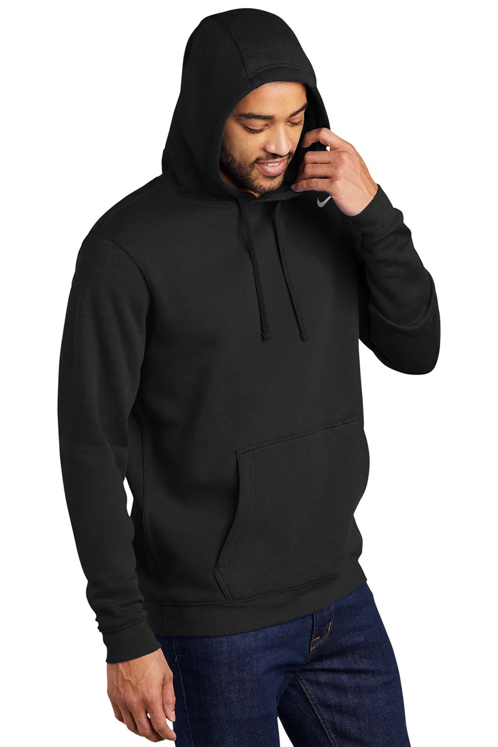 Nike Mens Club Fleece Hooded Sweatshirt Hoodie w/ Pouch Pocket - Black