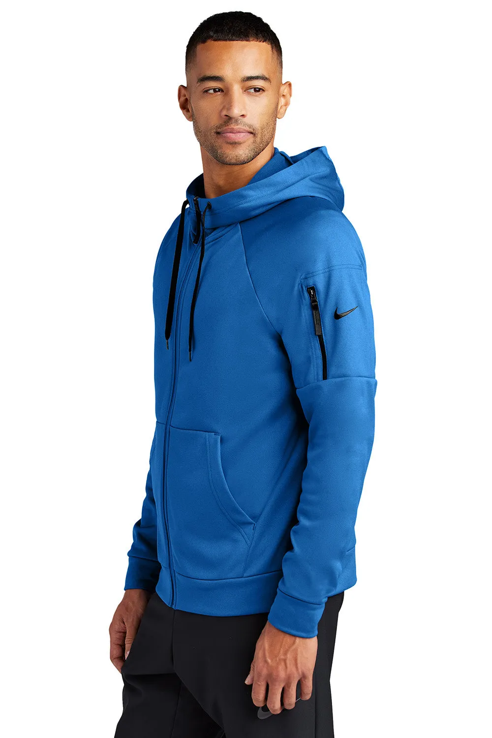 Nike Mens Therma-Fit Fleece Full Zip Hooded Sweatshirt Hoodie w/ Pockets - Game Royal Blue