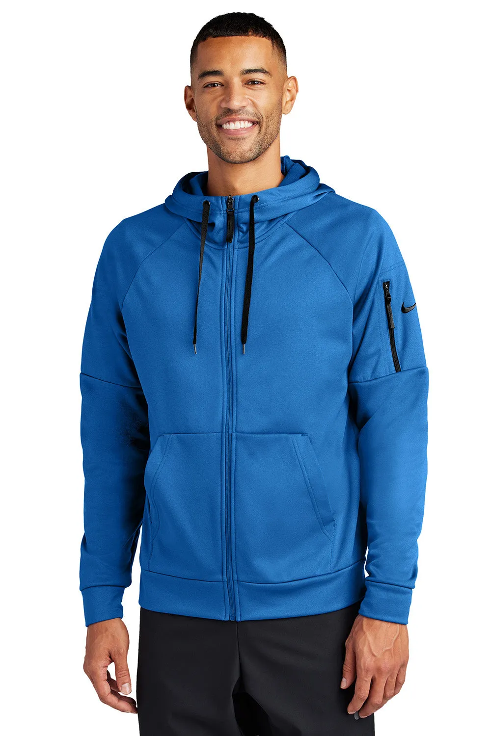 Nike Mens Therma-Fit Fleece Full Zip Hooded Sweatshirt Hoodie w/ Pockets - Game Royal Blue