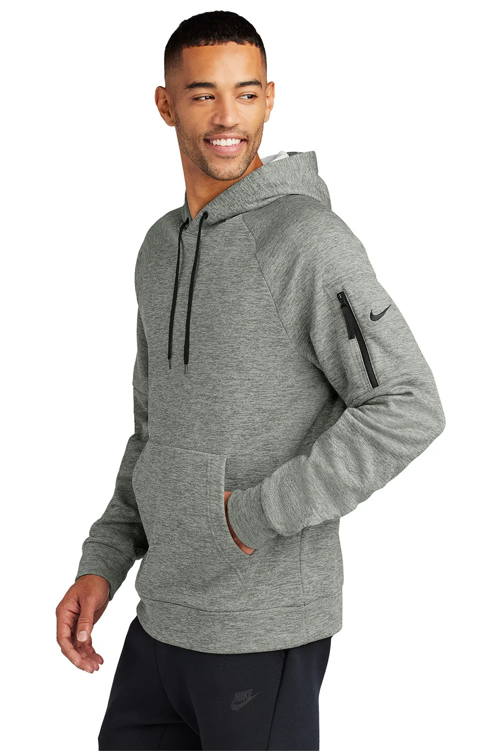 Nike Mens Therma-Fit Fleece Hooded Sweatshirt Hoodie w/ Pouch Pocket - Heather Dark Grey