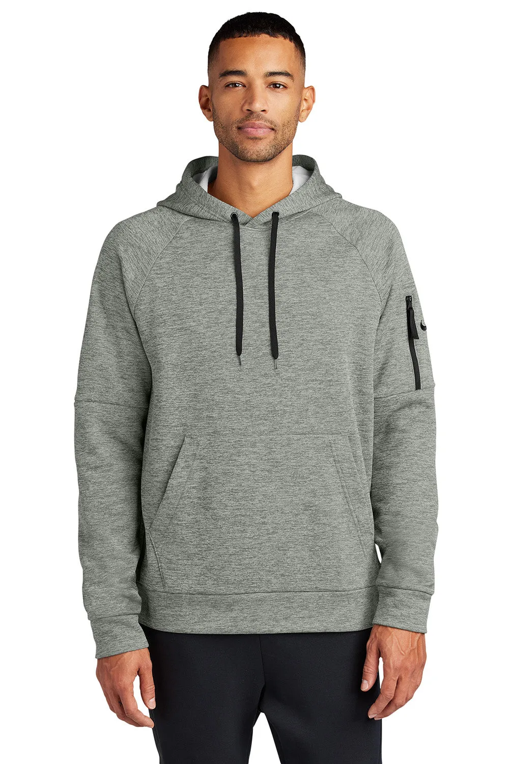 Nike Mens Therma-Fit Fleece Hooded Sweatshirt Hoodie w/ Pouch Pocket - Heather Dark Grey