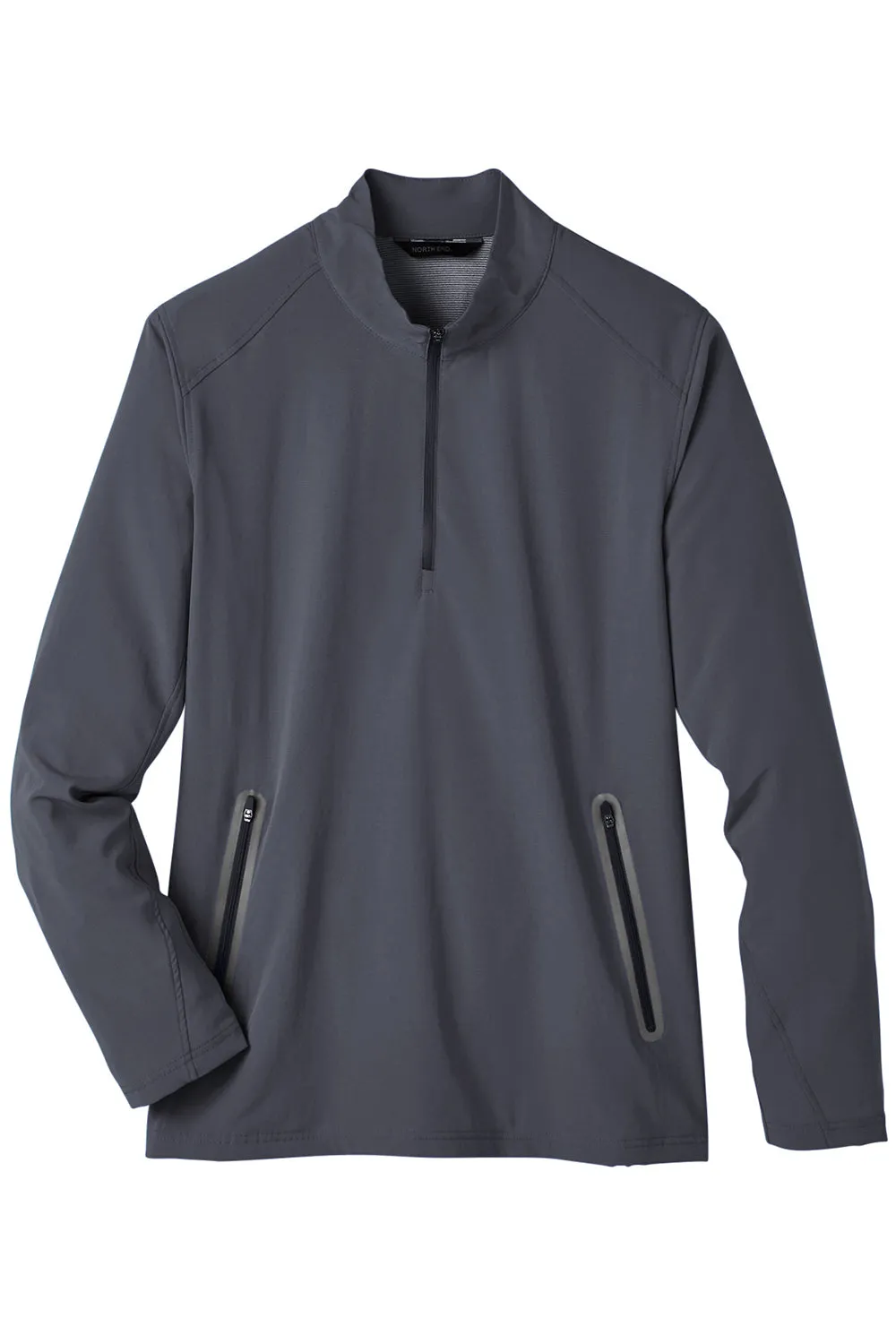 North End Mens Quest Performance Moisture Wicking 1/4 Zip Sweatshirt w/ Pockets - Carbon Grey/Black - Closeout