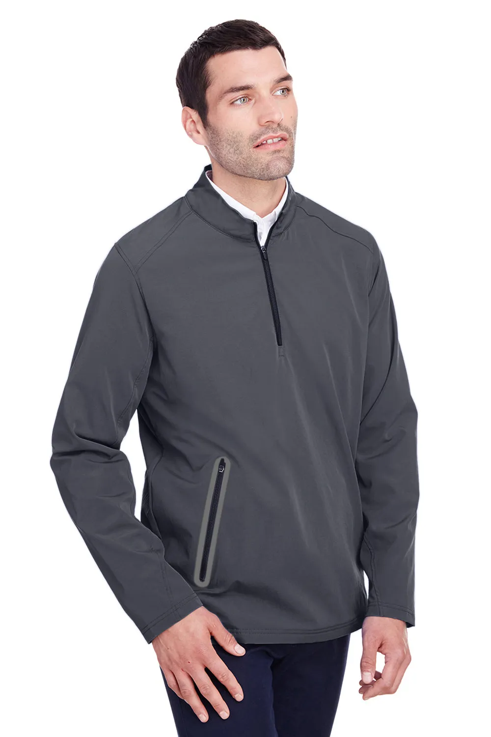 North End Mens Quest Performance Moisture Wicking 1/4 Zip Sweatshirt w/ Pockets - Carbon Grey/Black - Closeout