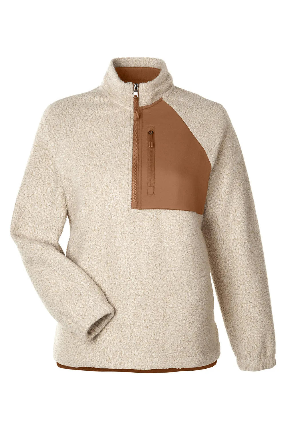 North End Womens Aura Sweater Fleece 1/4 Zip Sweatshirt w/ Pockets - Heather Oatmeal/Teak