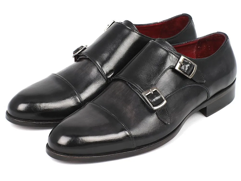 Paul Parkman Shoes Paul Parkman Men's Leather Double Monkstraps in Gray & Black