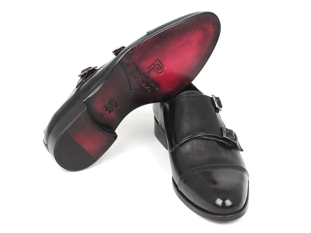 Paul Parkman Shoes Paul Parkman Men's Leather Double Monkstraps in Gray & Black