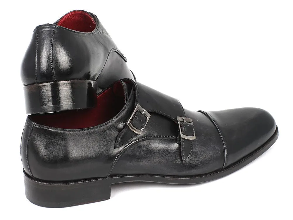 Paul Parkman Shoes Paul Parkman Men's Leather Double Monkstraps in Gray & Black