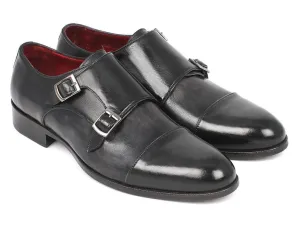 Paul Parkman Shoes Paul Parkman Men's Leather Double Monkstraps in Gray & Black