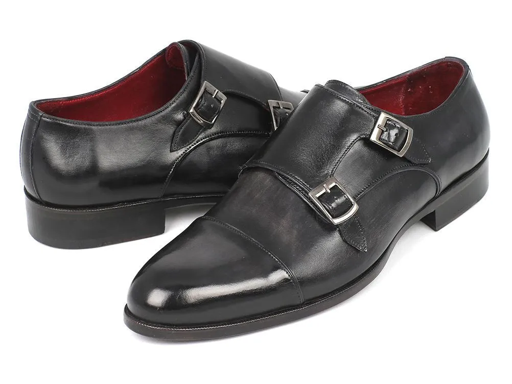 Paul Parkman Shoes Paul Parkman Men's Leather Double Monkstraps in Gray & Black