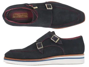 Paul Parkman Shoes Paul Parkman Men's Smart Casual Monkstrap Suede Shoes in Navy