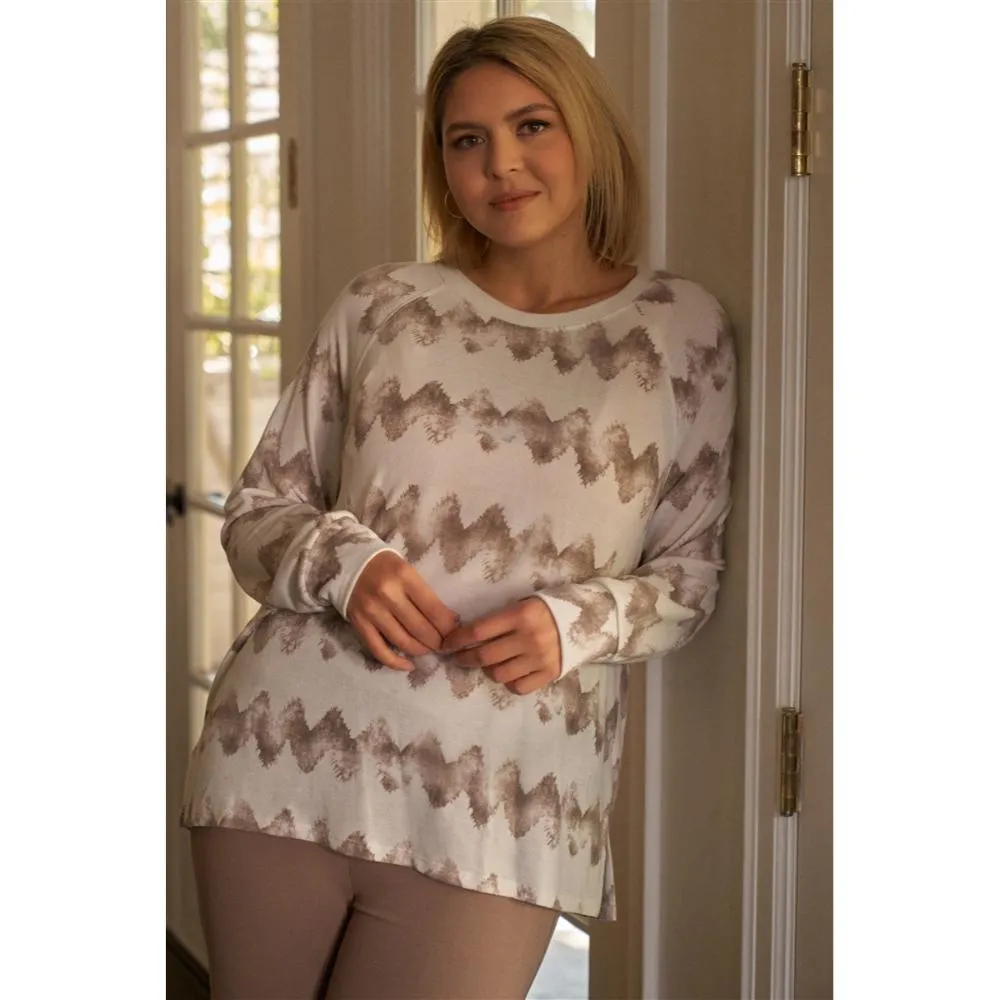 Plus Size Cream & Taupe Abstract Blur Print Relaxed Sweatshirt