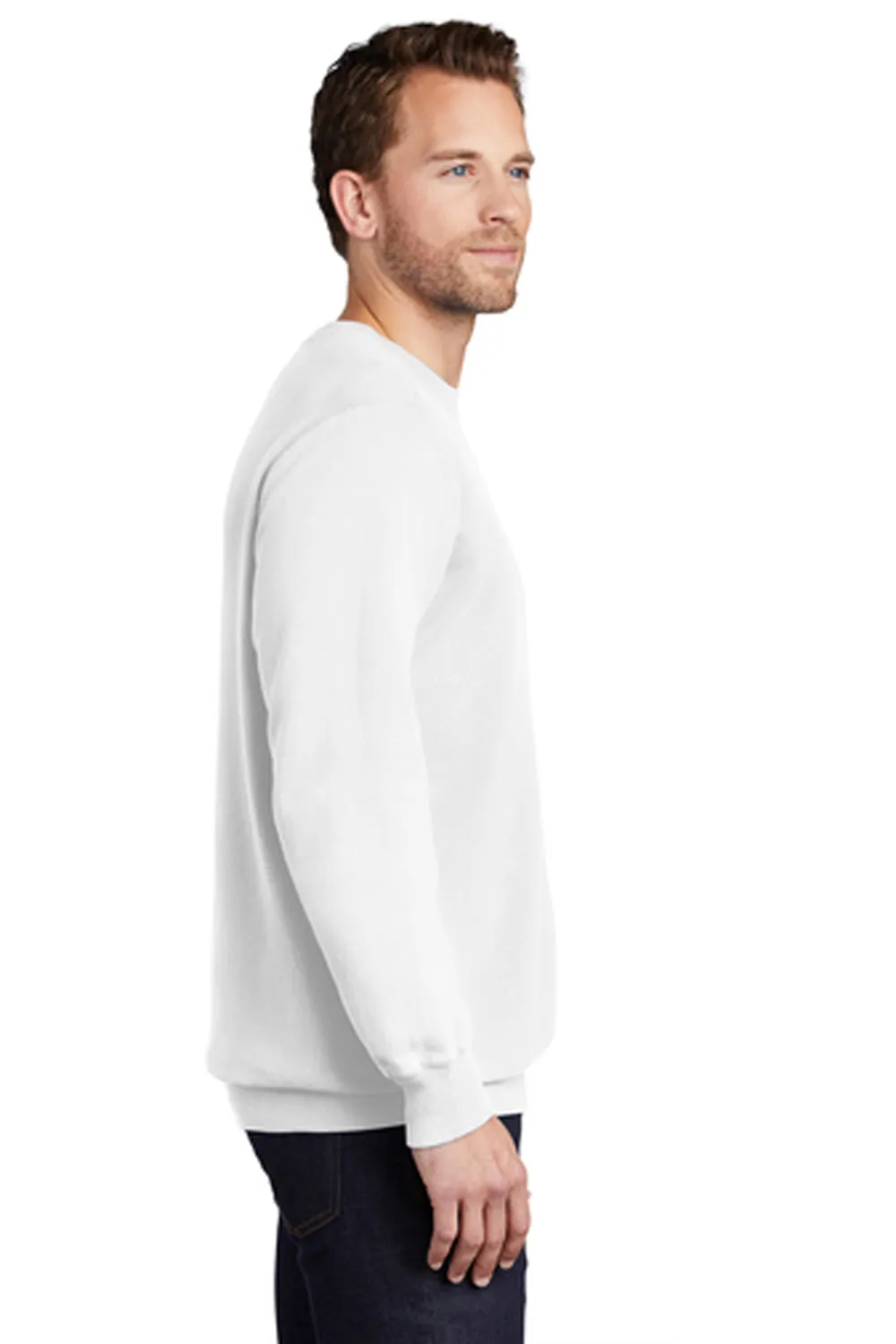 Port & Company Mens Beach Wash Fleece Crewneck Sweatshirt - White