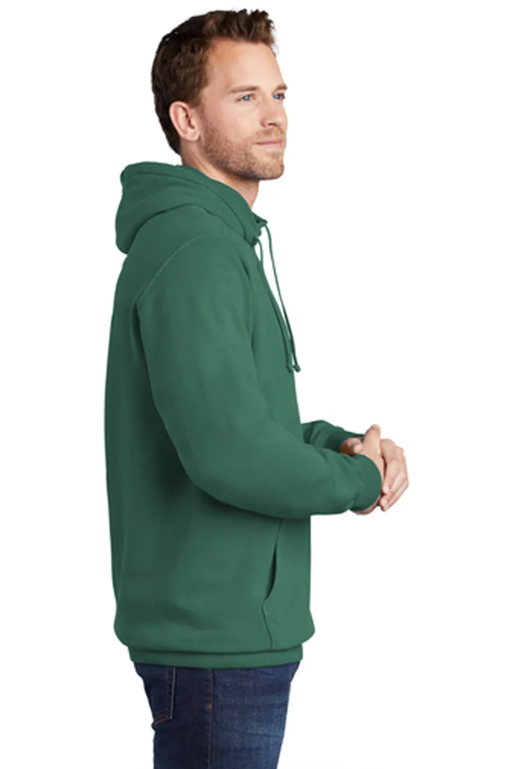 Port & Company Mens Beach Wash Fleece Hooded Sweatshirt Hoodie w/ Pouch Pocket - Nordic Green