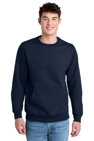 Port & Company Mens Core Fleece Crewneck Sweatshirt w/ Pouch Pocket - True Navy Blue