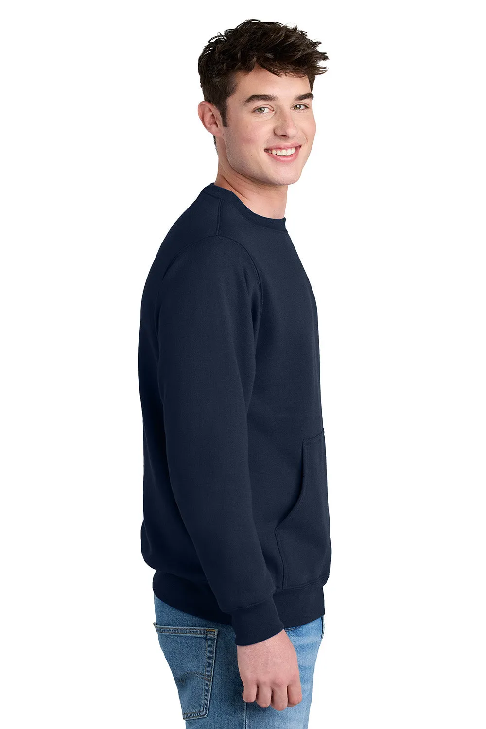 Port & Company Mens Core Fleece Crewneck Sweatshirt w/ Pouch Pocket - True Navy Blue