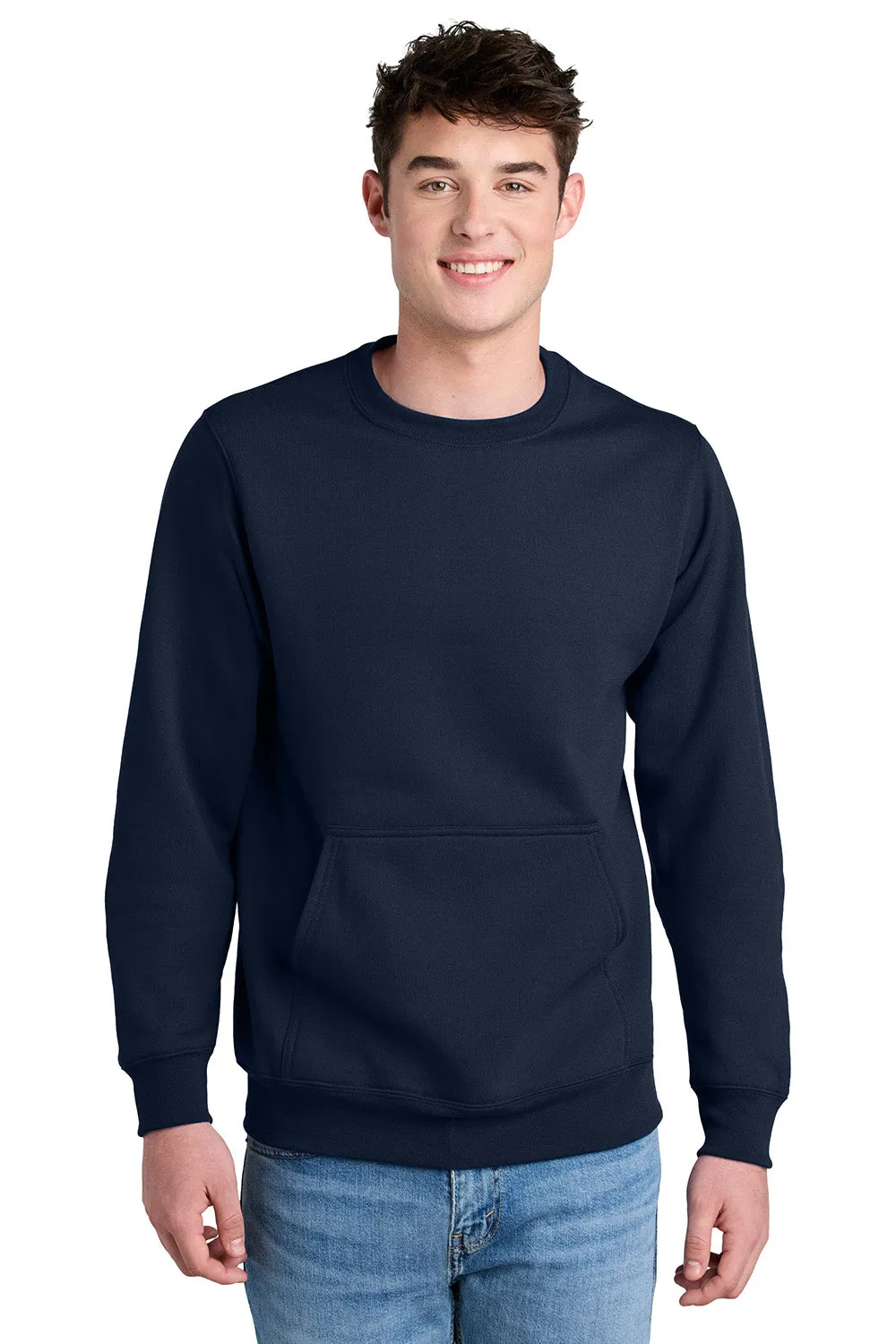 Port & Company Mens Core Fleece Crewneck Sweatshirt w/ Pouch Pocket - True Navy Blue