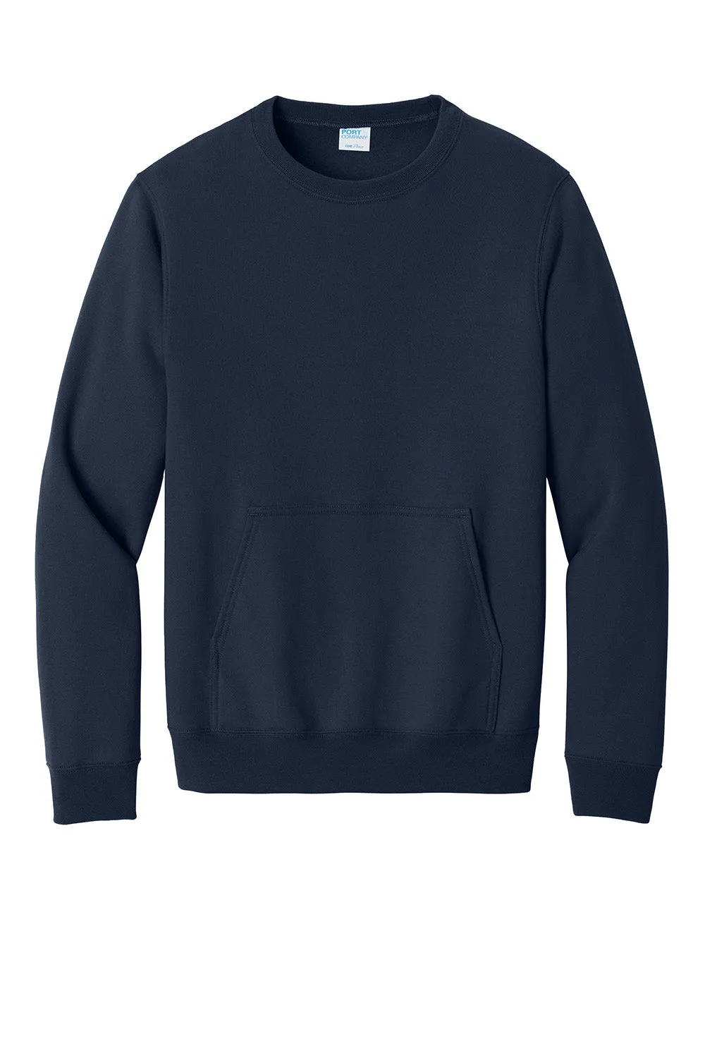 Port & Company Mens Core Fleece Crewneck Sweatshirt w/ Pouch Pocket - True Navy Blue