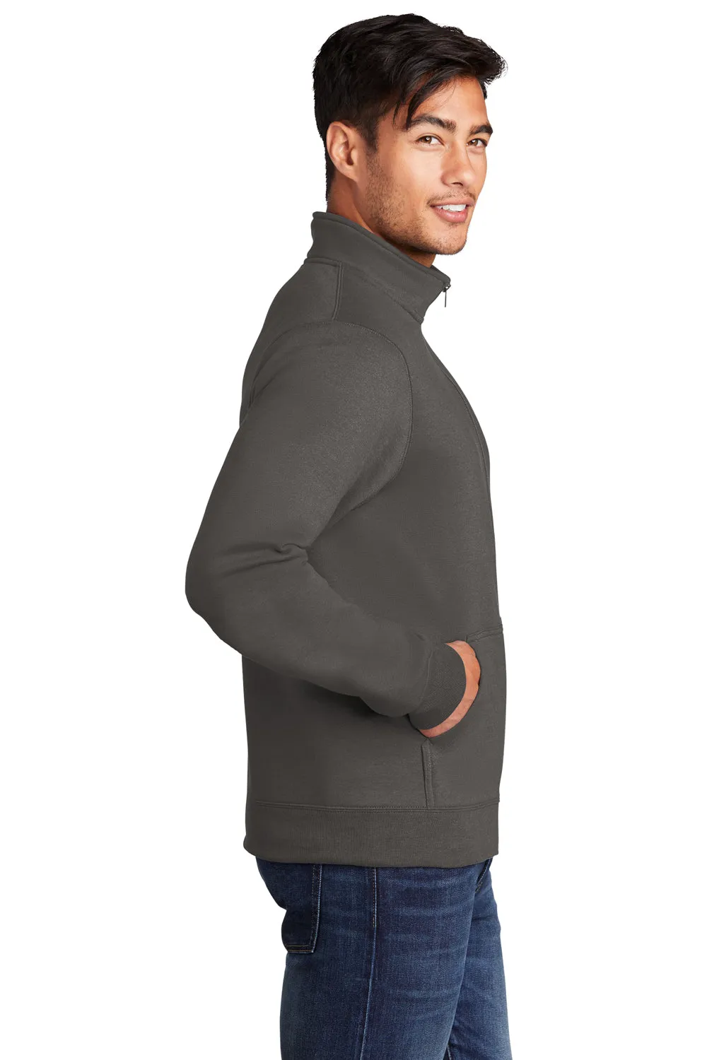 Port & Company Mens Core Fleece Full Zip Sweatshirt w/ Pockets - Charcoal Grey