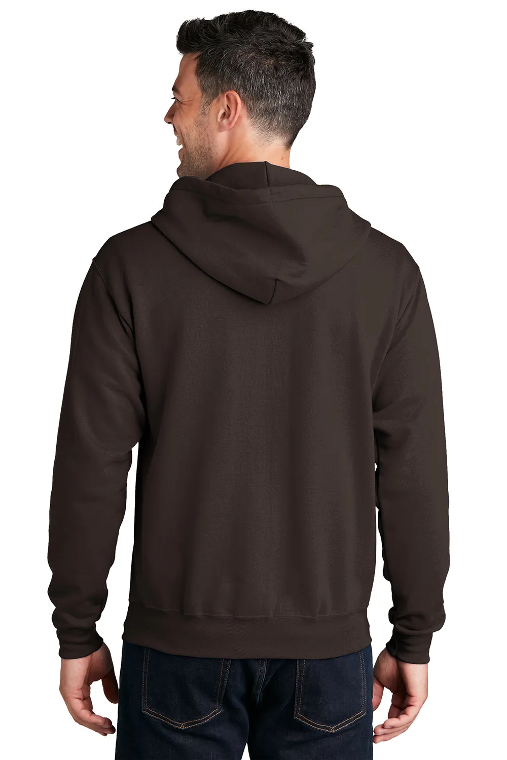 Port & Company Mens Core Pill Resistant Fleece Full Zip Hooded Sweatshirt Hoodie w/ Pockets - Dark Chocolate Brown
