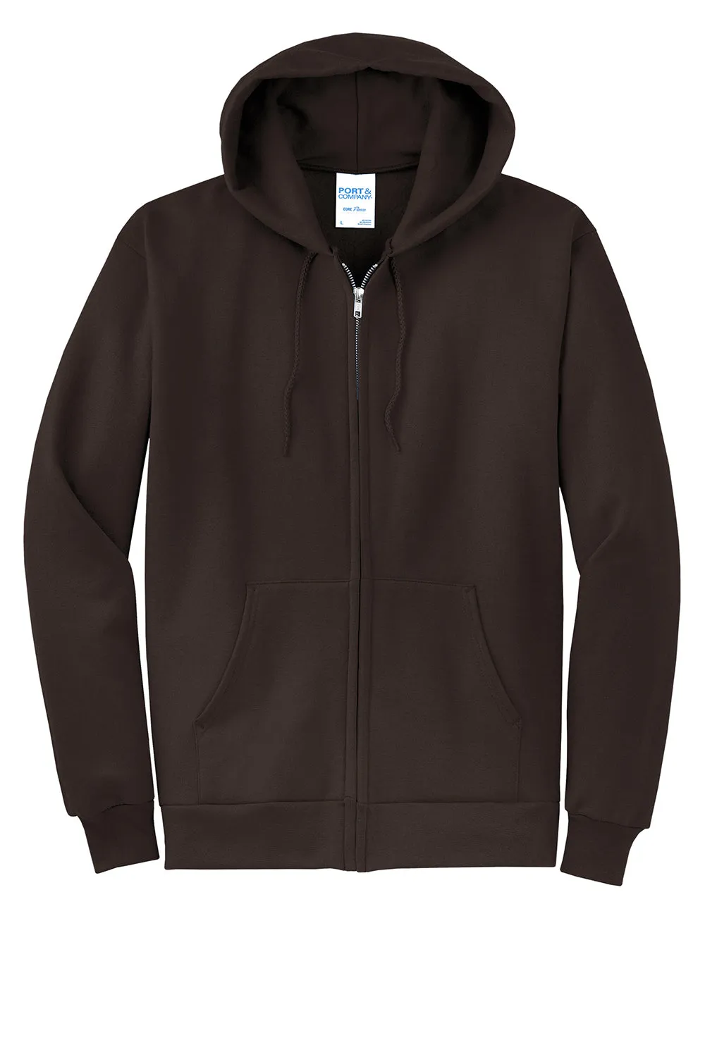 Port & Company Mens Core Pill Resistant Fleece Full Zip Hooded Sweatshirt Hoodie w/ Pockets - Dark Chocolate Brown