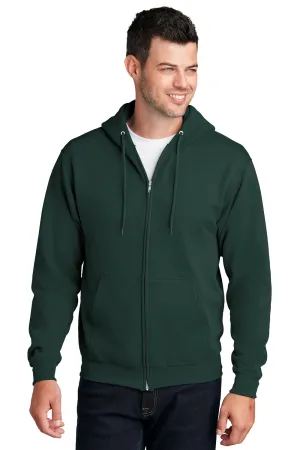 Port & Company Mens Core Pill Resistant Fleece Full Zip Hooded Sweatshirt Hoodie w/ Pockets - Dark Green