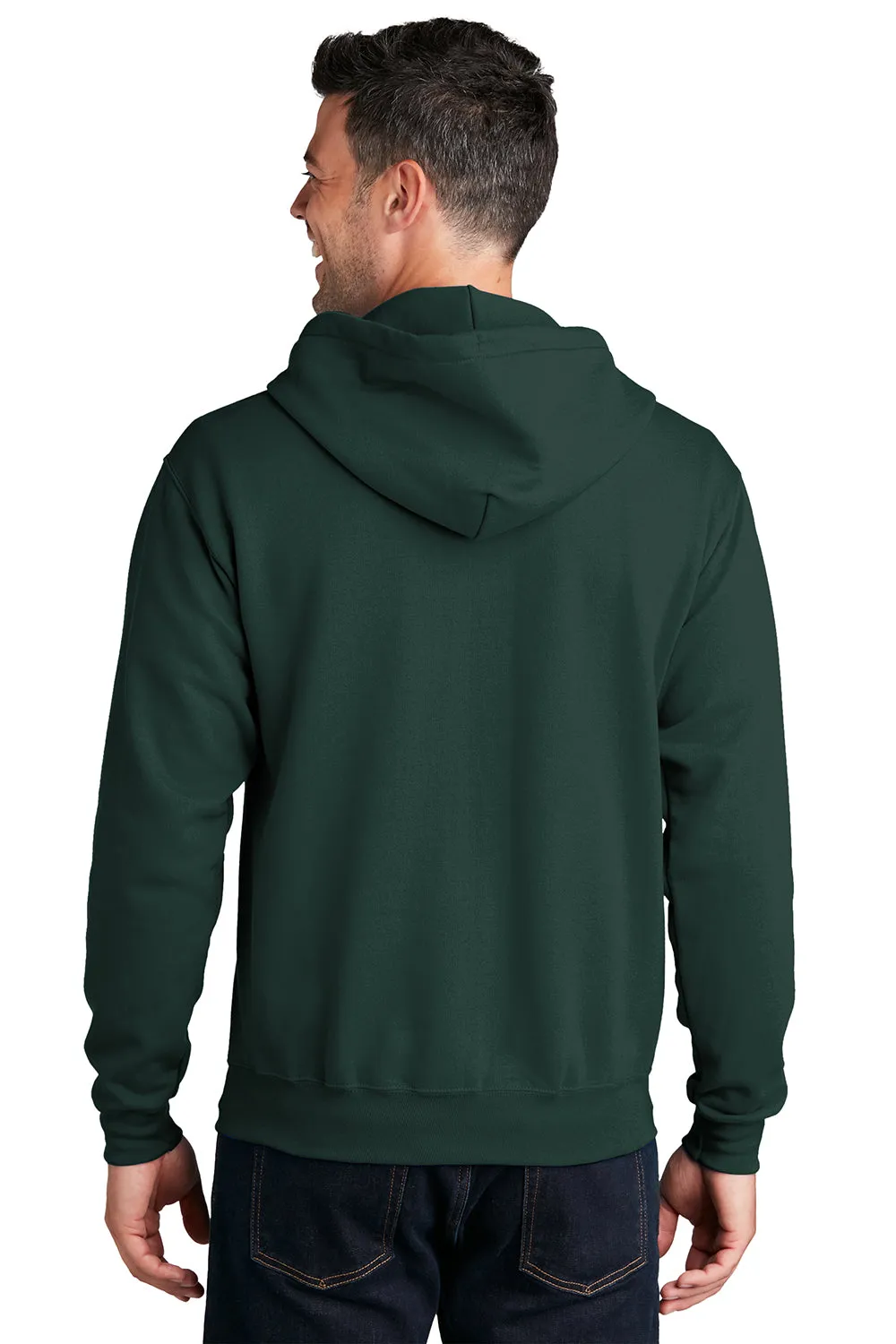 Port & Company Mens Core Pill Resistant Fleece Full Zip Hooded Sweatshirt Hoodie w/ Pockets - Dark Green