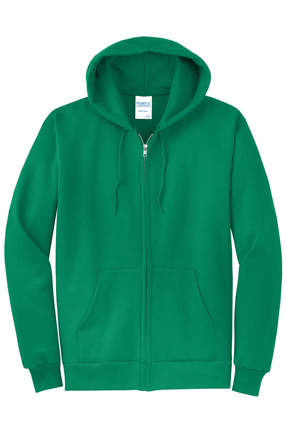 Port & Company Mens Core Pill Resistant Fleece Full Zip Hooded Sweatshirt Hoodie w/ Pockets - Kelly Green