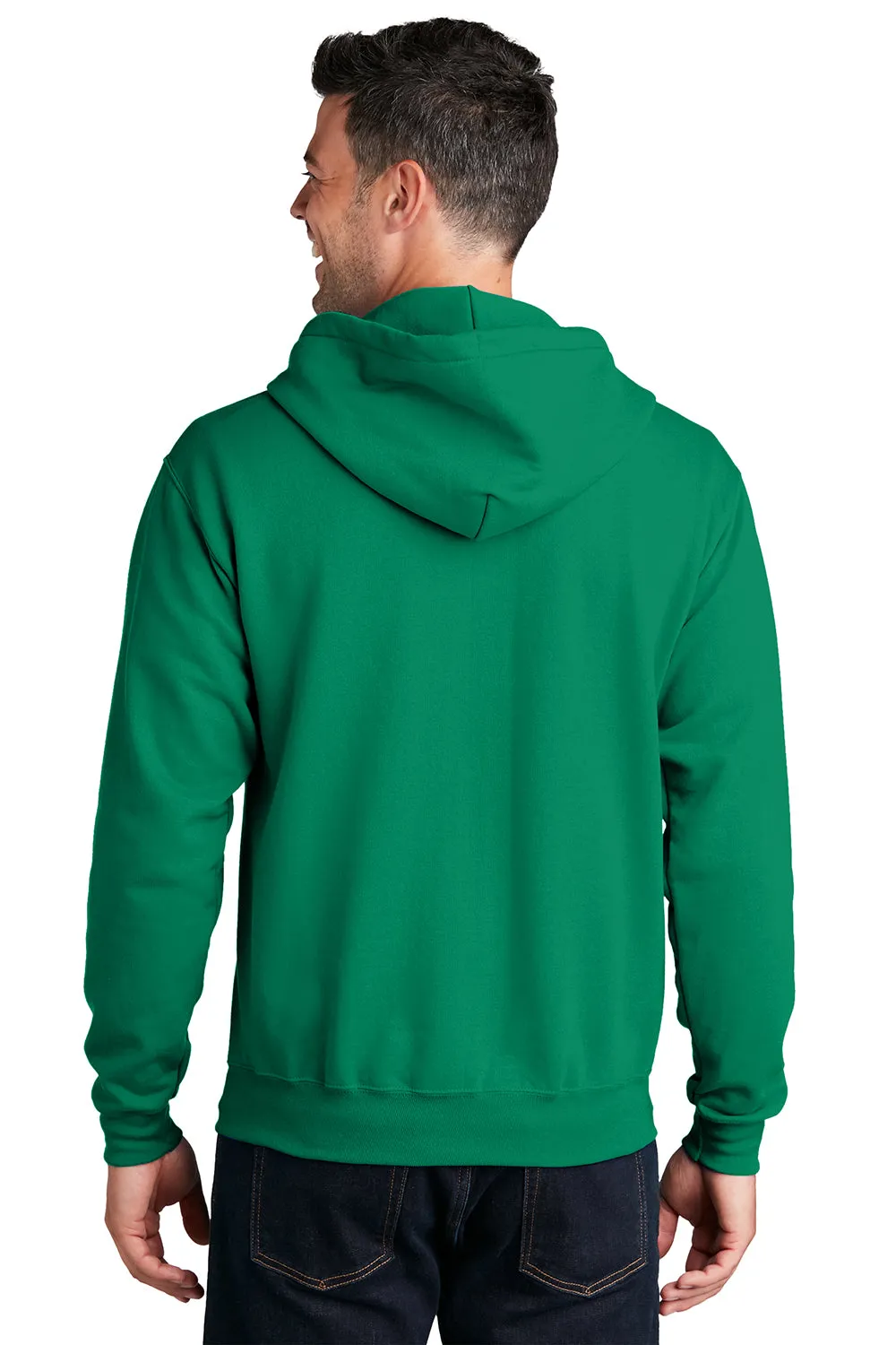 Port & Company Mens Core Pill Resistant Fleece Full Zip Hooded Sweatshirt Hoodie w/ Pockets - Kelly Green