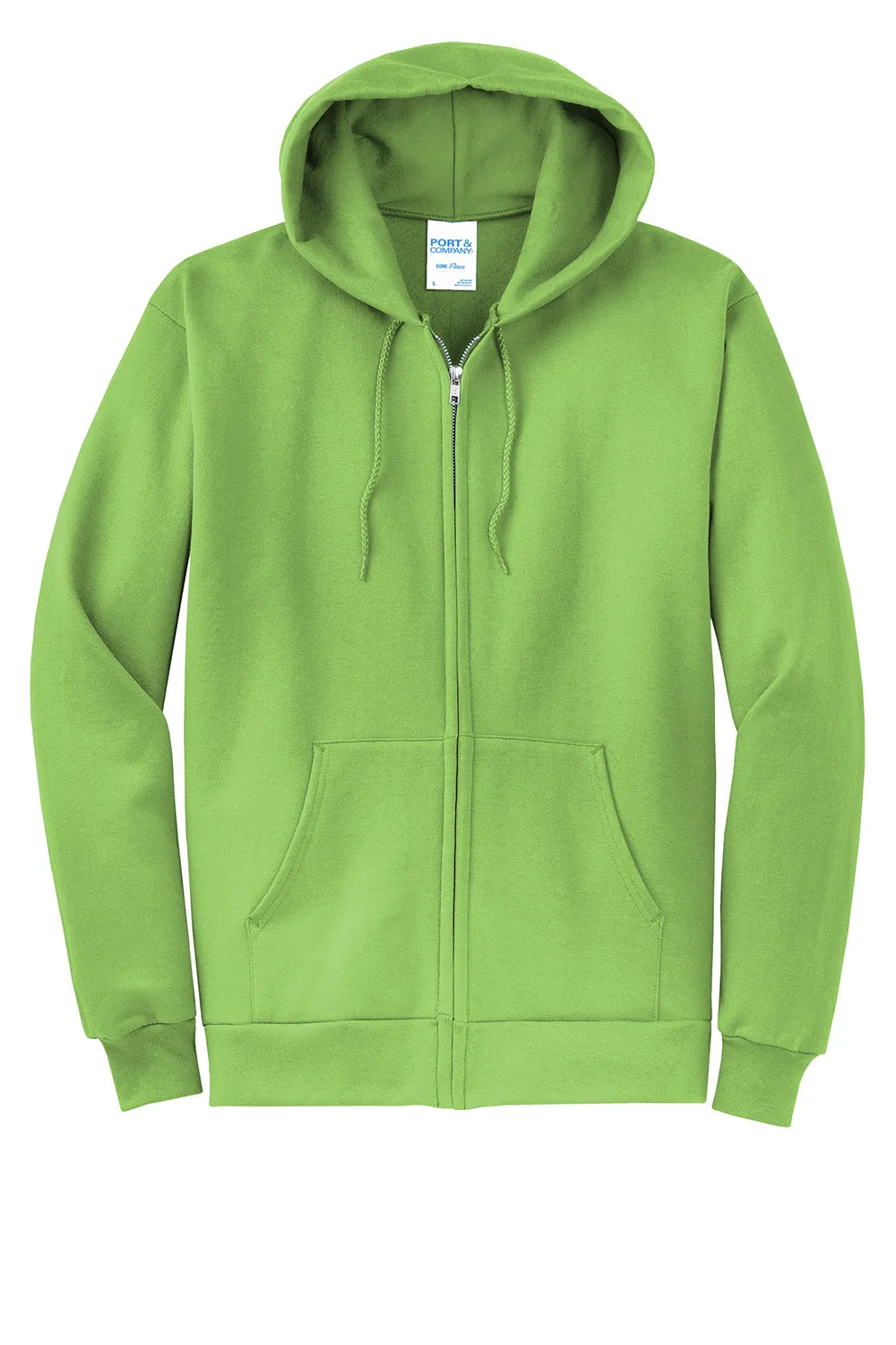 Port & Company Mens Core Pill Resistant Fleece Full Zip Hooded Sweatshirt Hoodie w/ Pockets - Lime Green