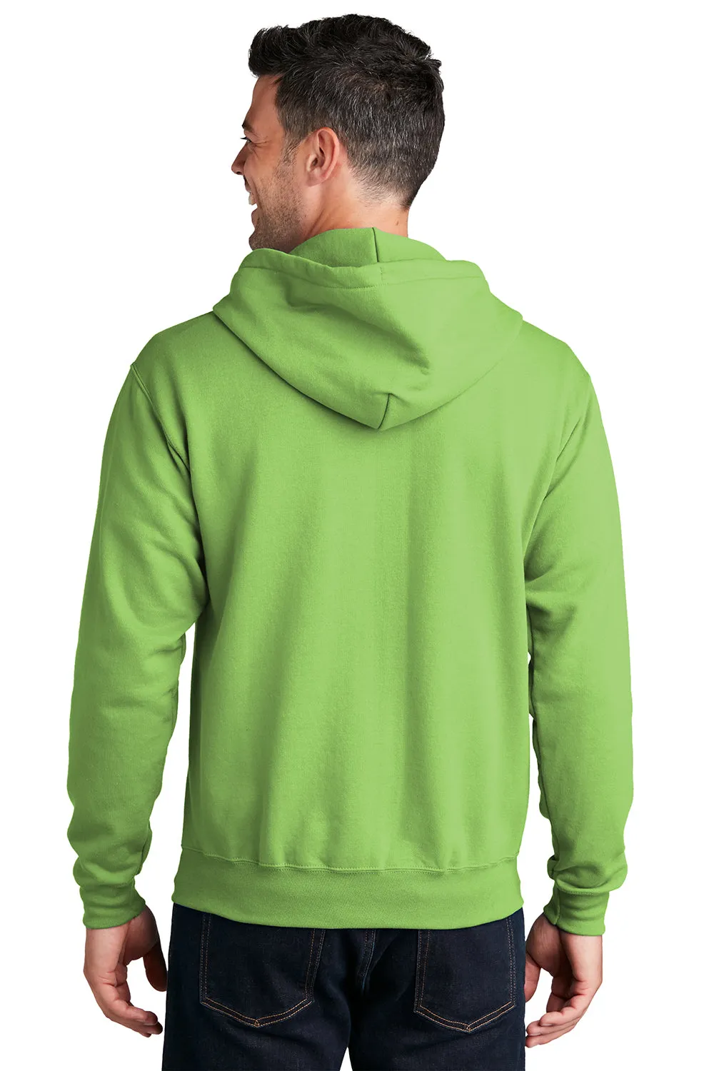 Port & Company Mens Core Pill Resistant Fleece Full Zip Hooded Sweatshirt Hoodie w/ Pockets - Lime Green