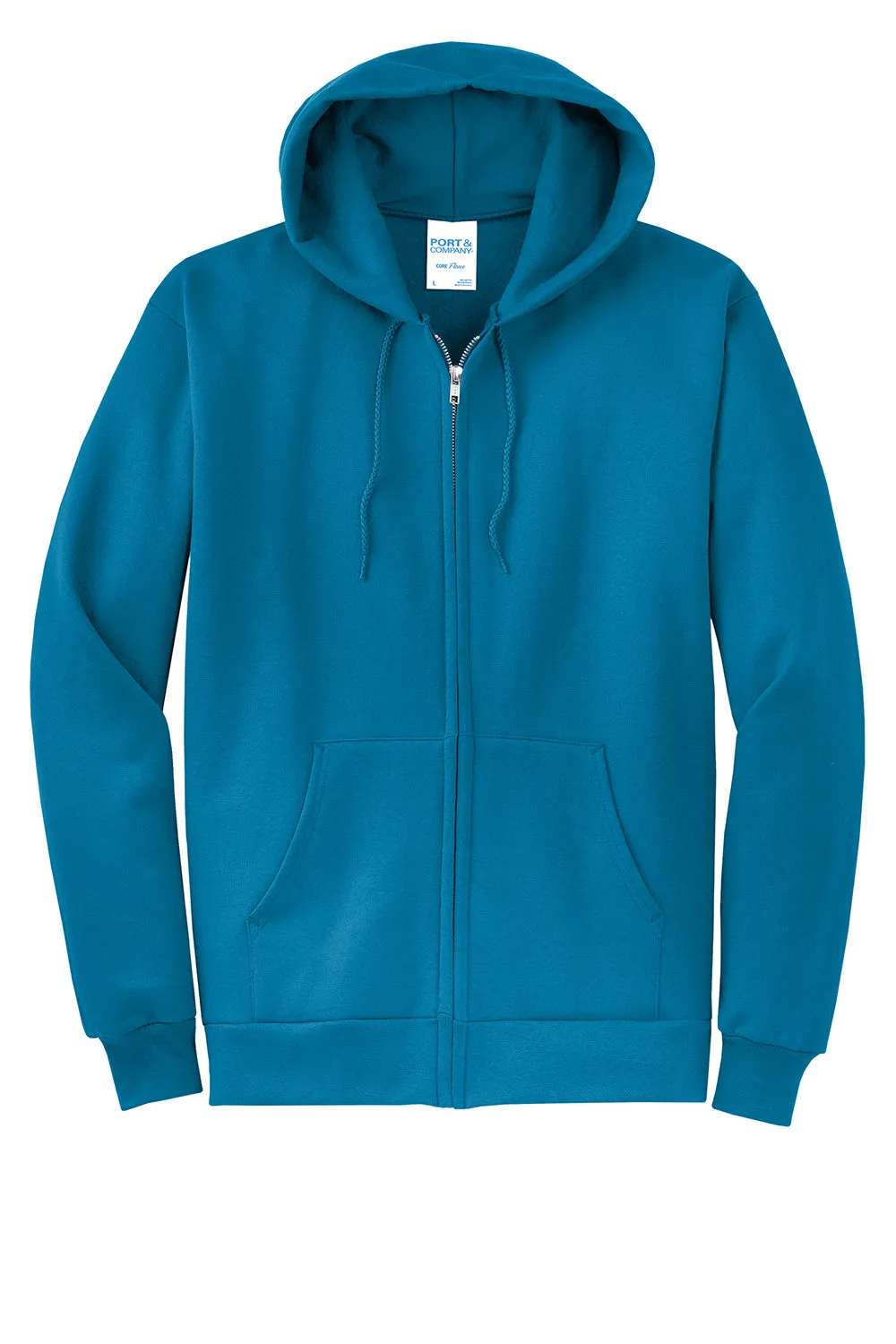 Port & Company Mens Core Pill Resistant Fleece Full Zip Hooded Sweatshirt Hoodie w/ Pockets - Neon Blue