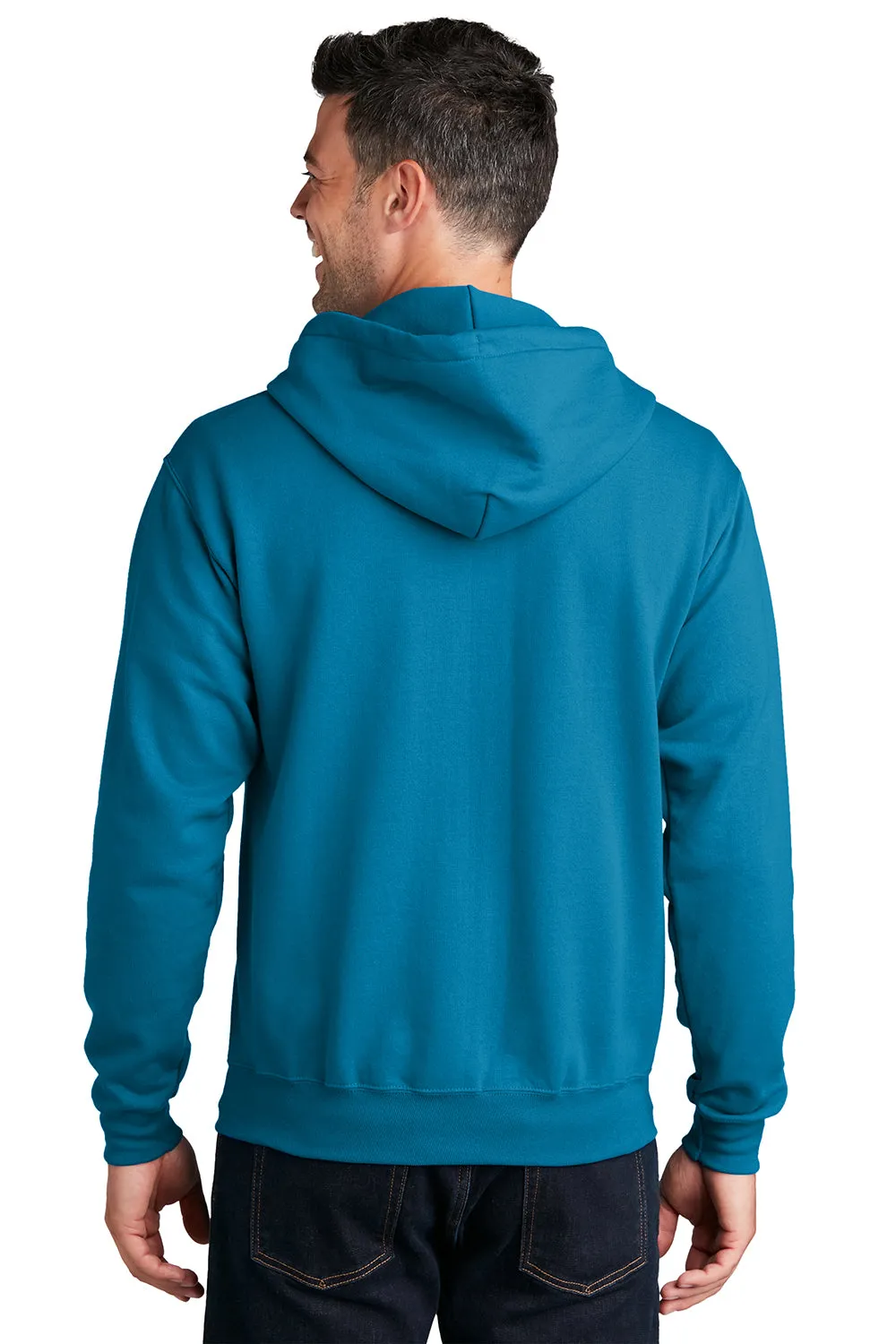 Port & Company Mens Core Pill Resistant Fleece Full Zip Hooded Sweatshirt Hoodie w/ Pockets - Neon Blue
