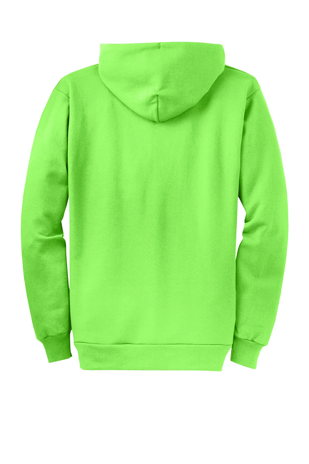 Port & Company Mens Core Pill Resistant Fleece Full Zip Hooded Sweatshirt Hoodie w/ Pockets - Neon Green