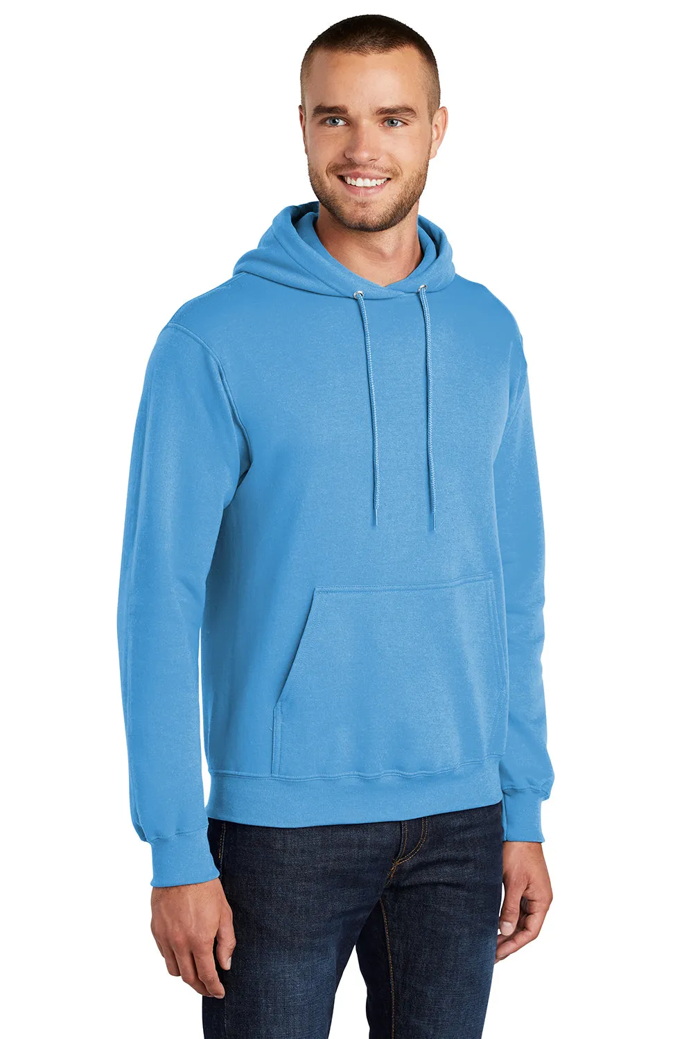 Port & Company Mens Core Pill Resistant Fleece Hooded Sweatshirt Hoodie w/ Pouch Pocket - Aquatic Blue