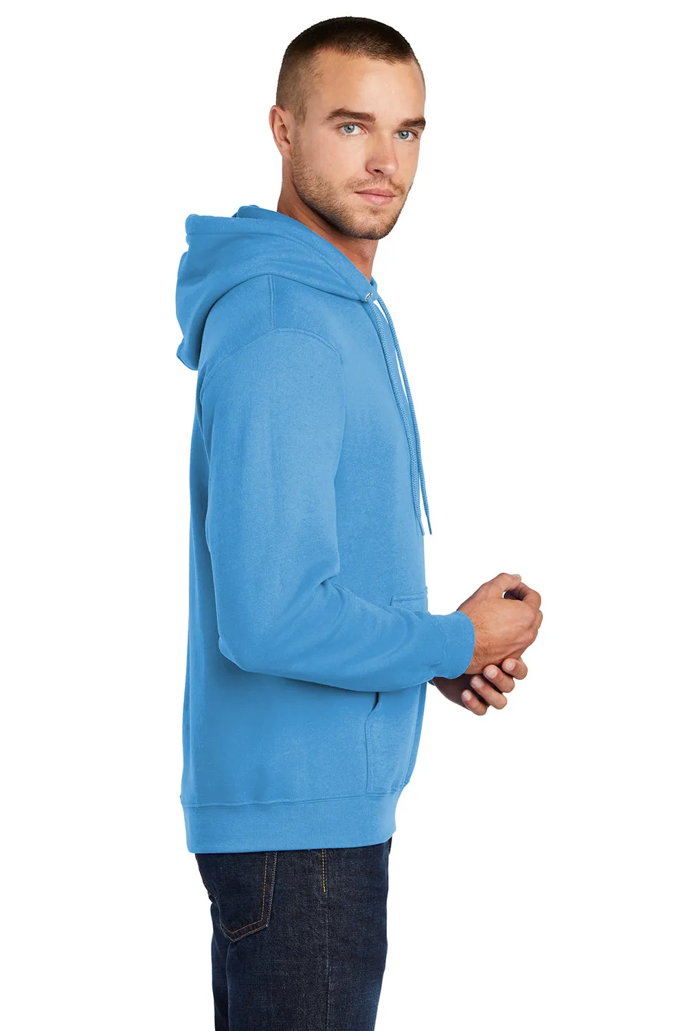 Port & Company Mens Core Pill Resistant Fleece Hooded Sweatshirt Hoodie w/ Pouch Pocket - Aquatic Blue