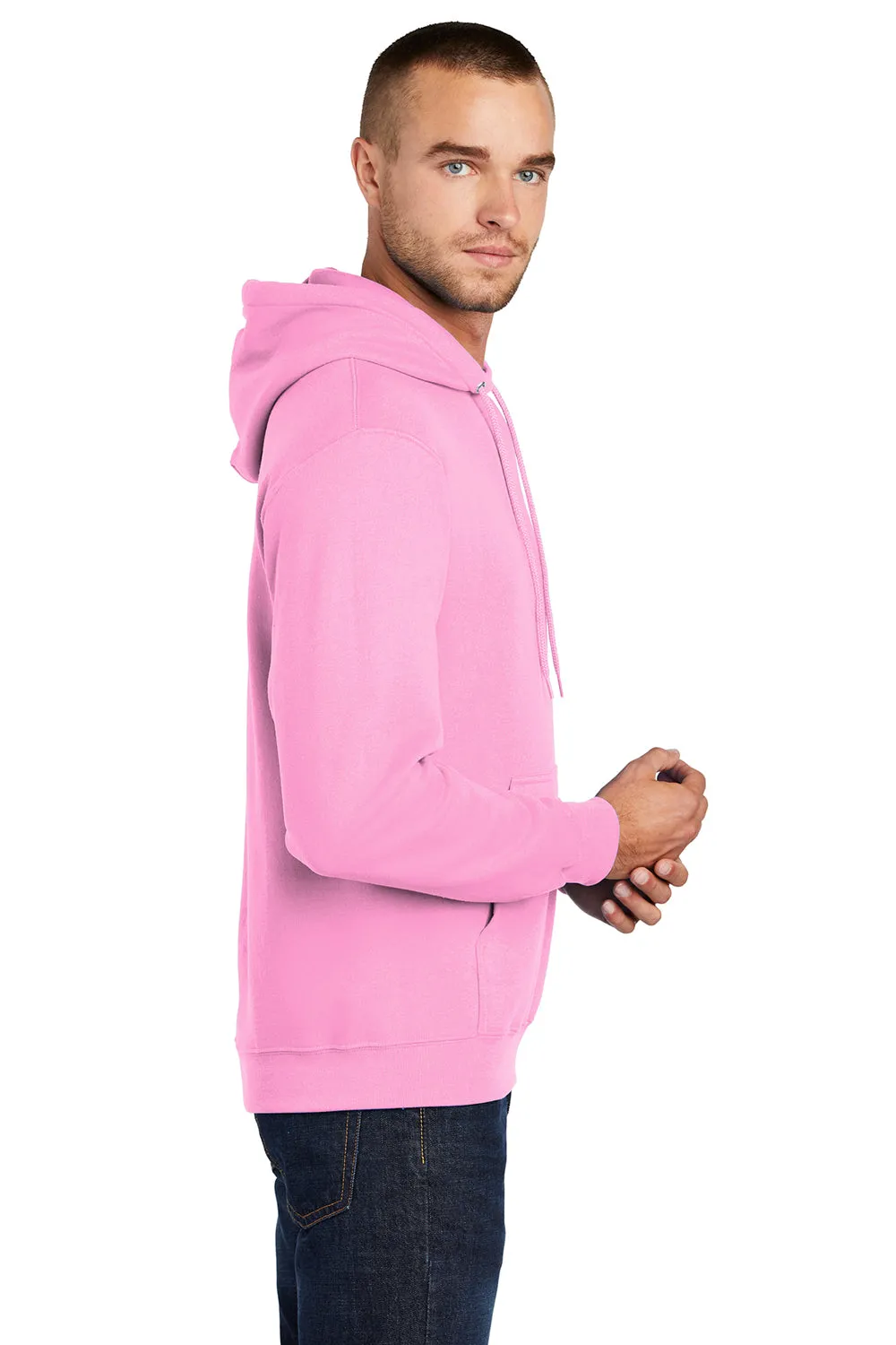 Port & Company Mens Core Pill Resistant Fleece Hooded Sweatshirt Hoodie w/ Pouch Pocket - Candy Pink