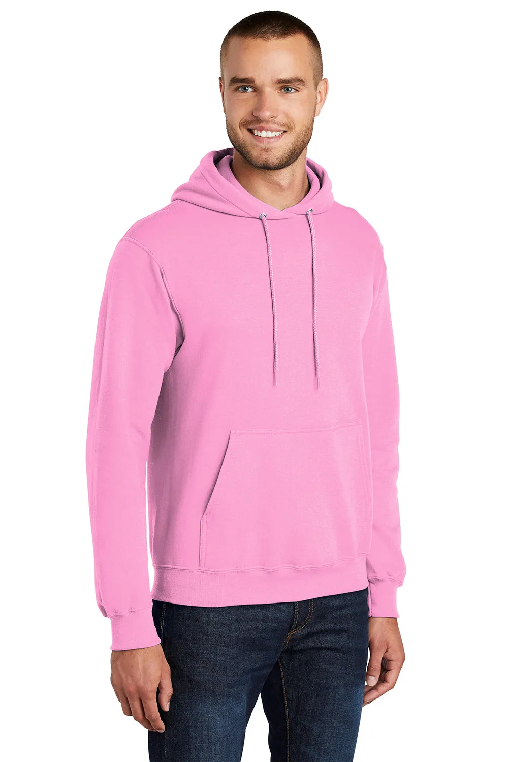Port & Company Mens Core Pill Resistant Fleece Hooded Sweatshirt Hoodie w/ Pouch Pocket - Candy Pink