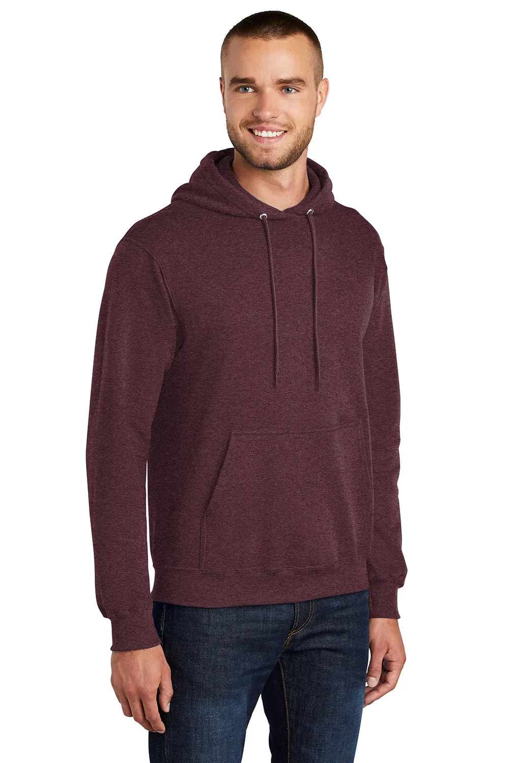 Port & Company Mens Core Pill Resistant Fleece Hooded Sweatshirt Hoodie w/ Pouch Pocket - Heather Athletic Maroon