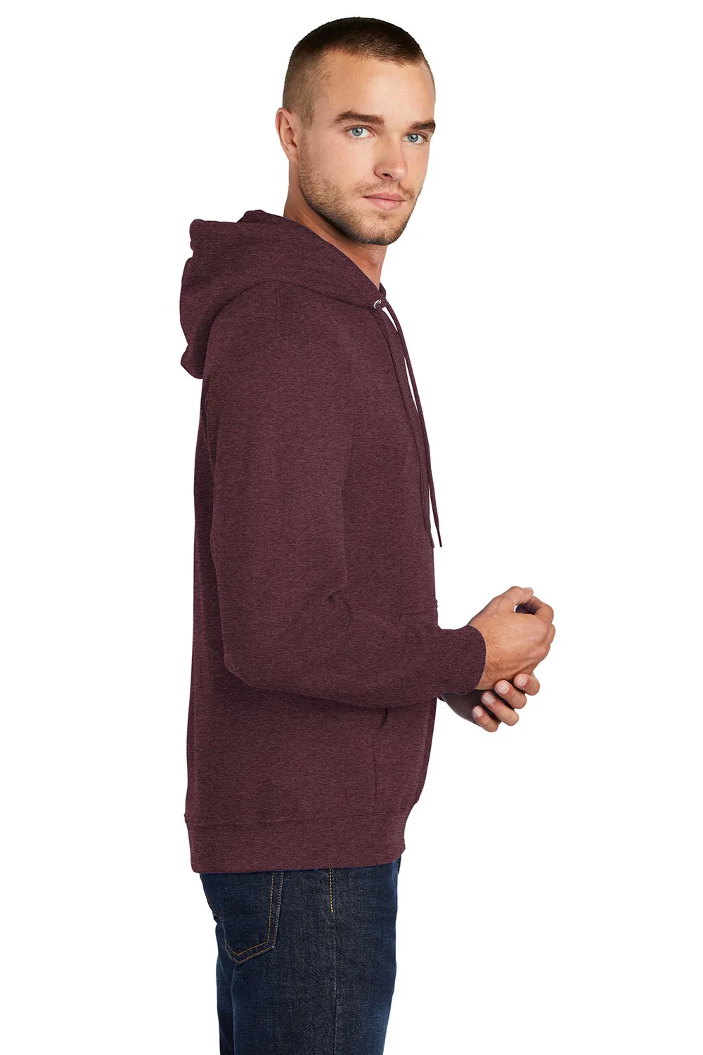Port & Company Mens Core Pill Resistant Fleece Hooded Sweatshirt Hoodie w/ Pouch Pocket - Heather Athletic Maroon