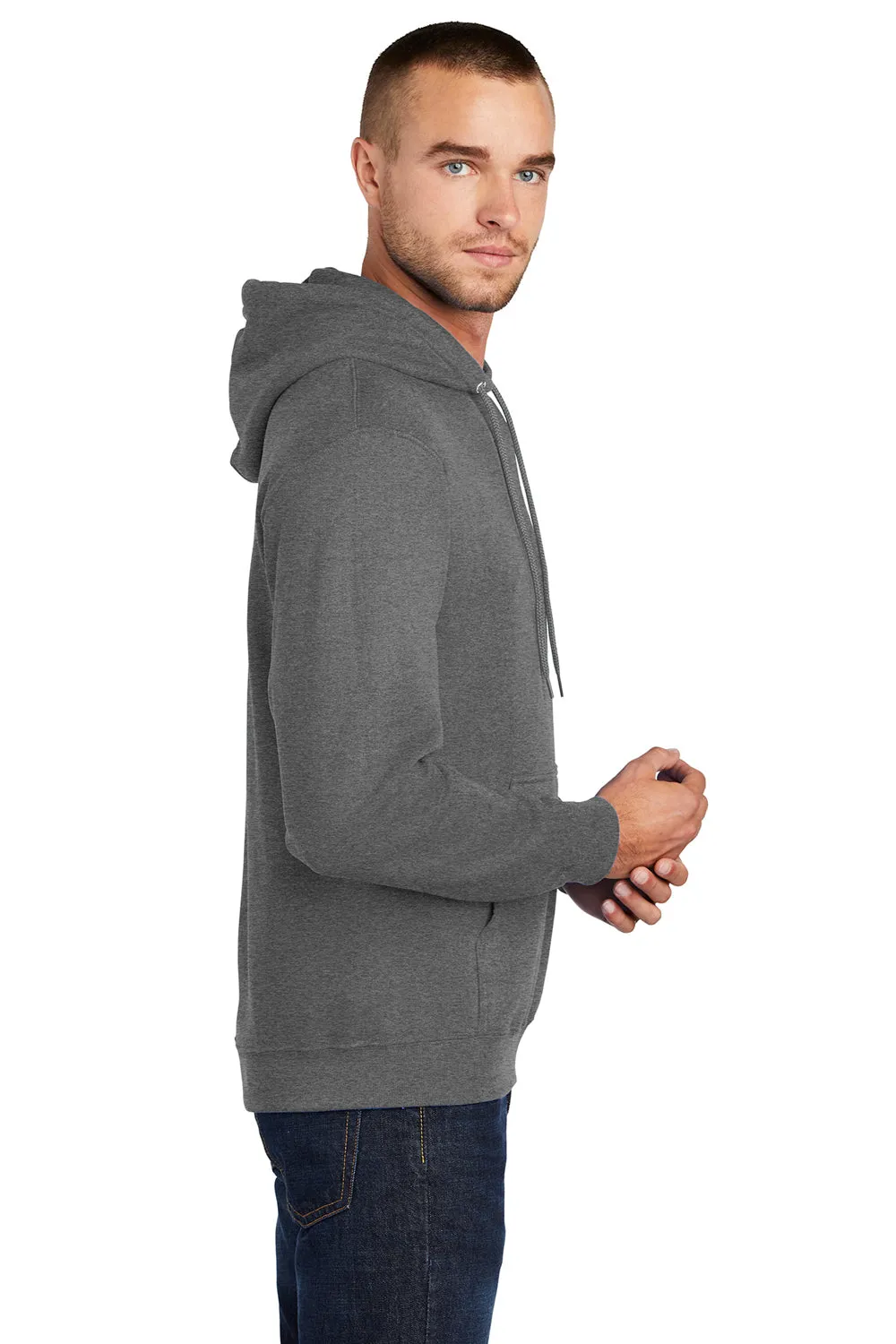 Port & Company Mens Core Pill Resistant Fleece Hooded Sweatshirt Hoodie w/ Pouch Pocket - Heather Graphite Grey