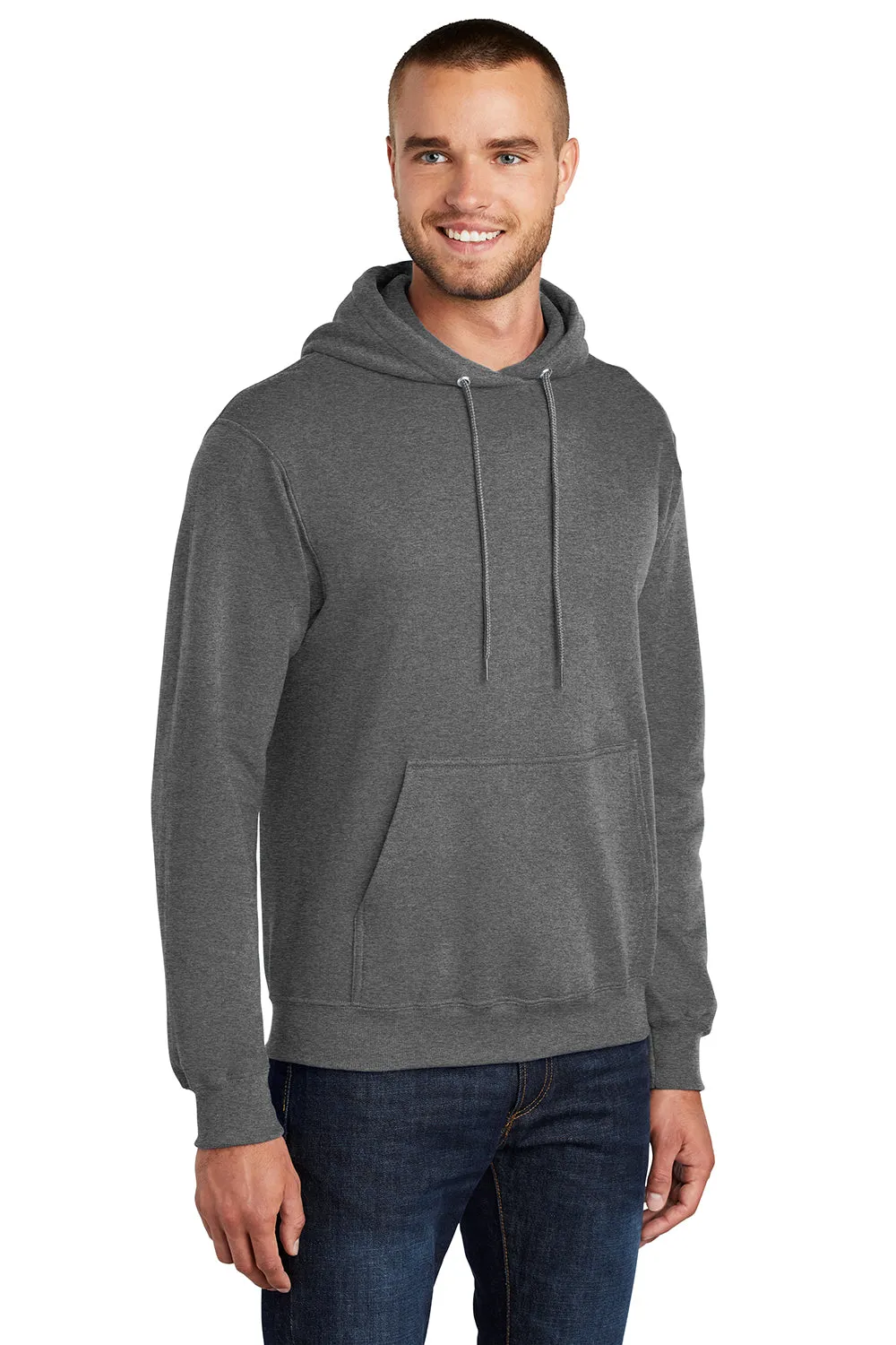 Port & Company Mens Core Pill Resistant Fleece Hooded Sweatshirt Hoodie w/ Pouch Pocket - Heather Graphite Grey