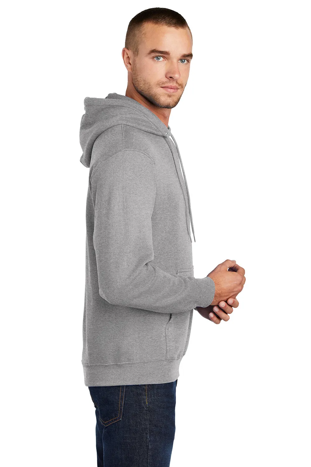 Port & Company Mens Core Pill Resistant Fleece Hooded Sweatshirt Hoodie w/ Pouch Pocket - Heather Grey