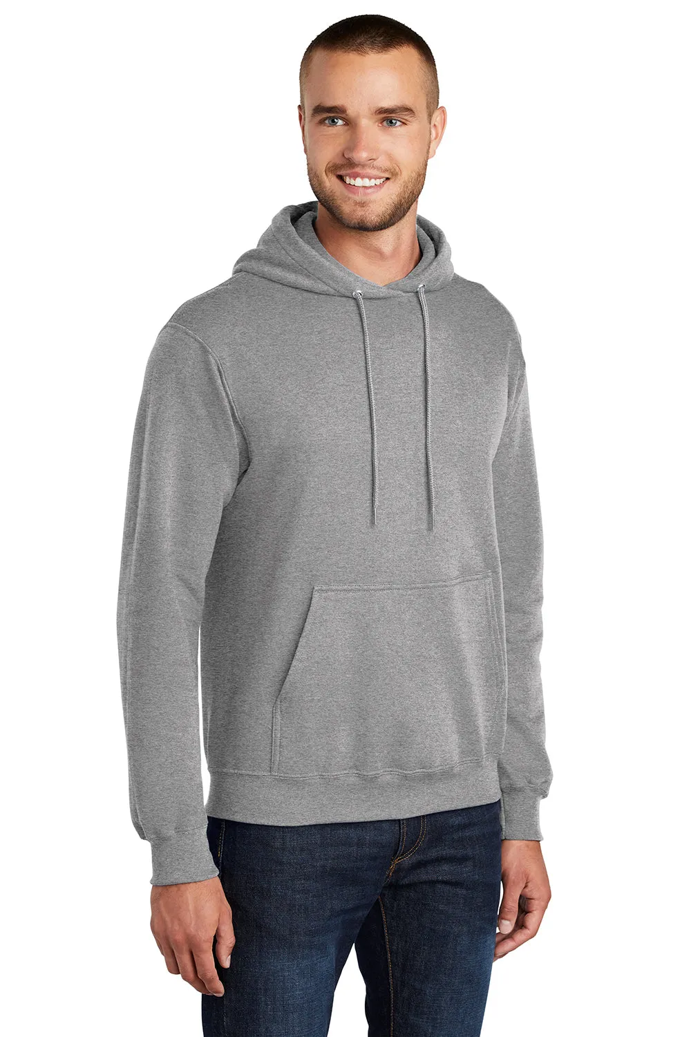 Port & Company Mens Core Pill Resistant Fleece Hooded Sweatshirt Hoodie w/ Pouch Pocket - Heather Grey