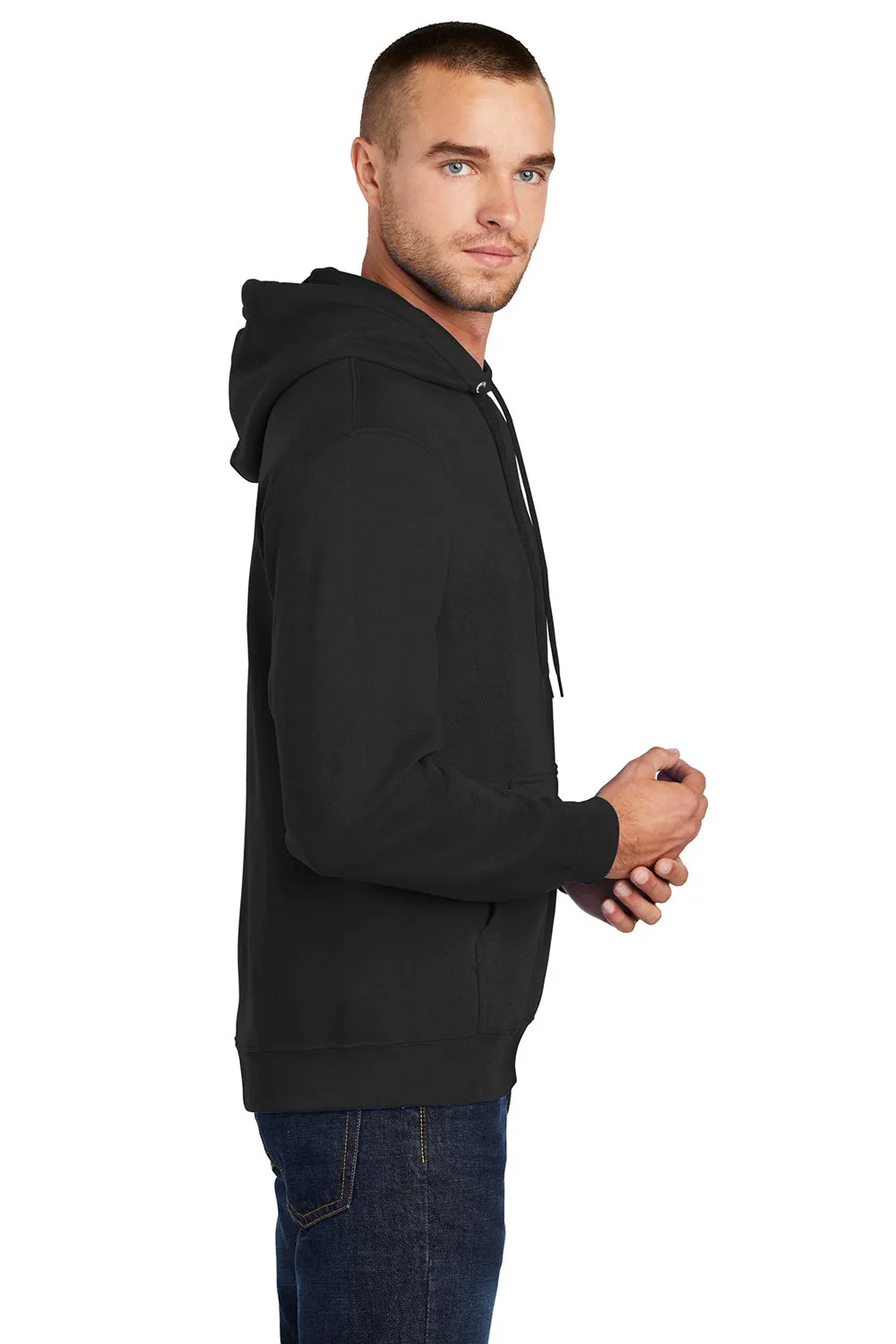 Port & Company Mens Core Pill Resistant Fleece Hooded Sweatshirt Hoodie w/ Pouch Pocket - Jet Black